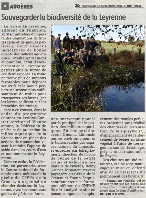 article travaux en rivière sur la moule perlière