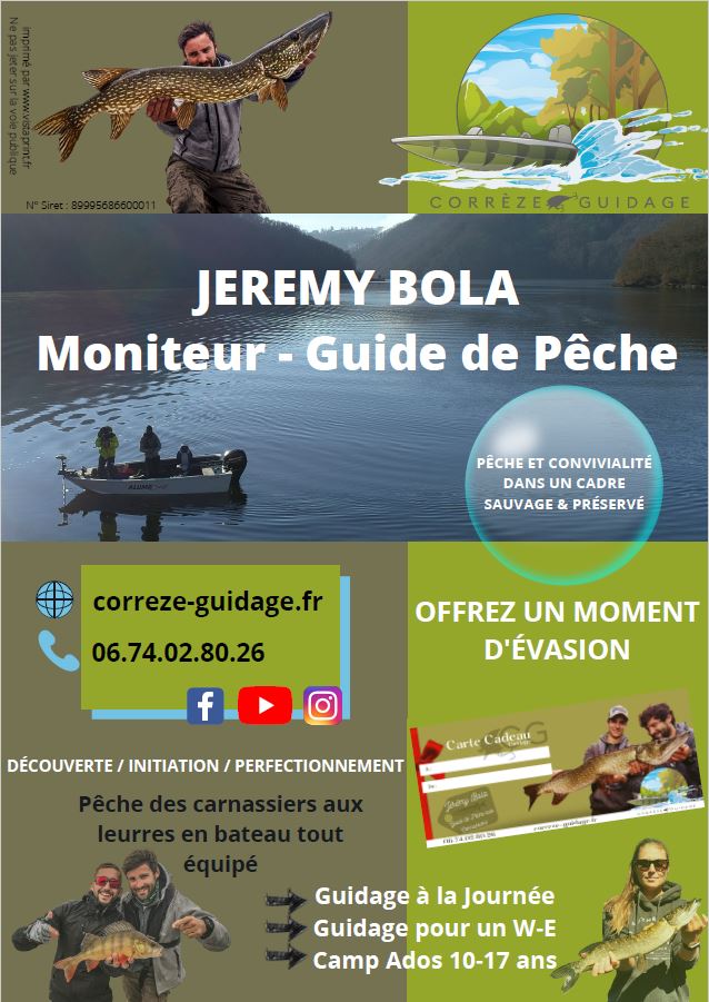 flyer correze guidage de Jérémy Bola, moniteur guide de pêche