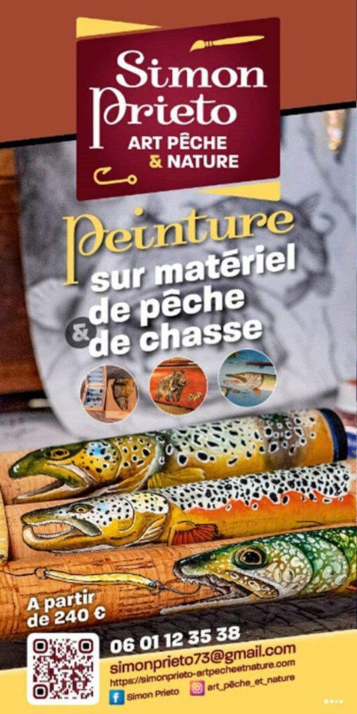 flyer simon prieto peinture de salmonidé sur un talon de canne